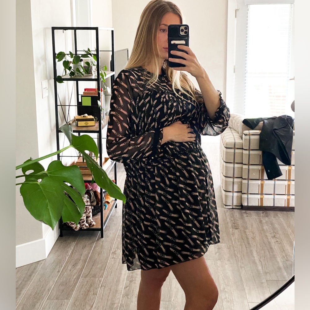 Bump Friendly ZARA BLACK LONG SLEEVE PRINTED RUFFLE DRESS